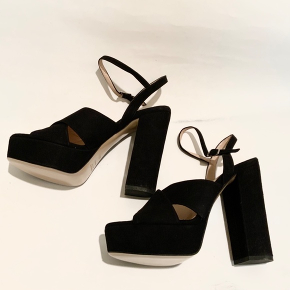 Charles David Rima Black Suede Platform Dress Sandal Leather Block Heel Pumps 10 - Picture 11 of 12